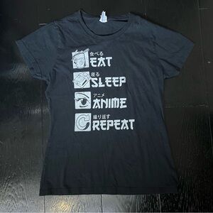 Eat Sleep Anime Repeat Graphic Tee – Black Japanese Anime Shirt (Size S)
